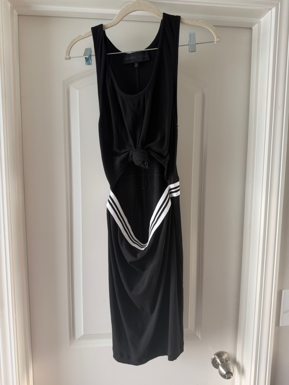 Kendall & Kylie Black Midi Dress with White Stripes